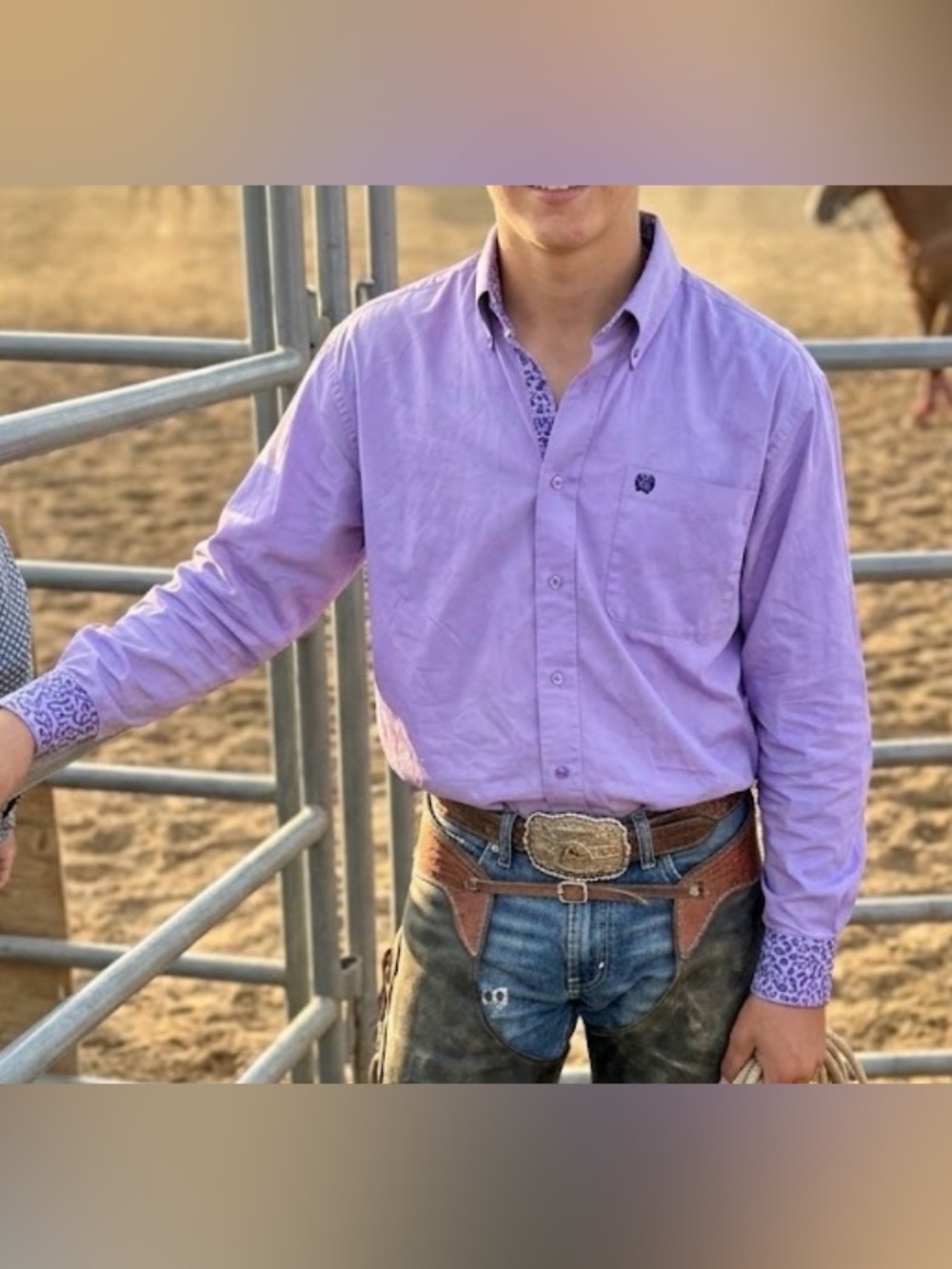 Cinch cotton wester Men's Button-Down Long Sleeve Shirt in Lavender Purple M